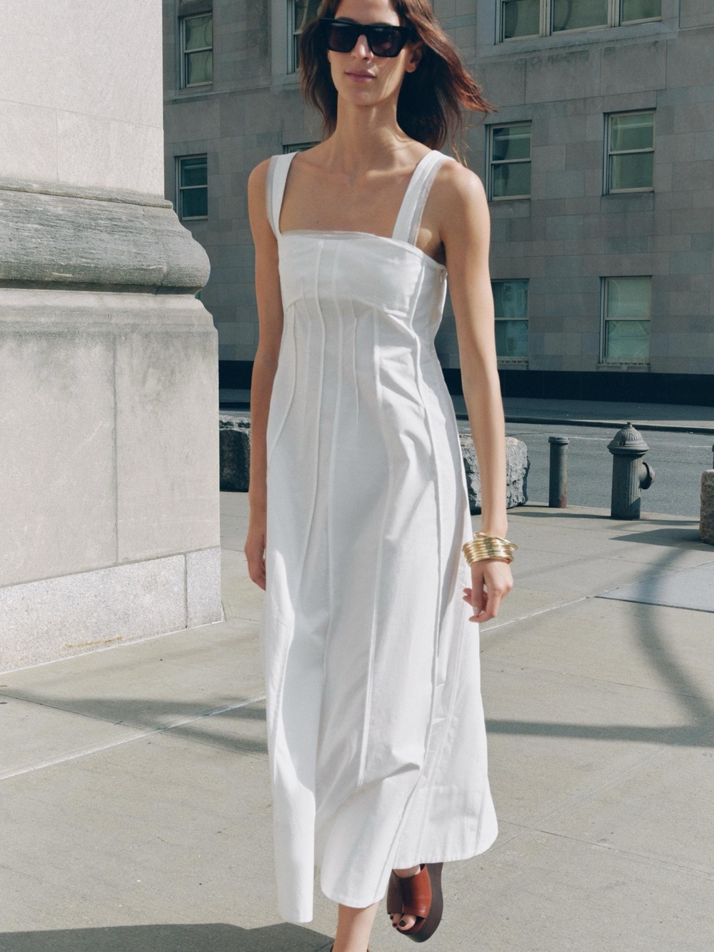 ZARA White Corset-Style Poplin Midi Dress - Size S
